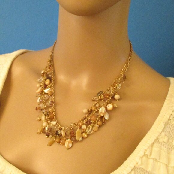TRIFARI Milk Glass Crystal Gold Necklace Variety~ VINTAGE Gold Chain Beads - Picture 4 of 16